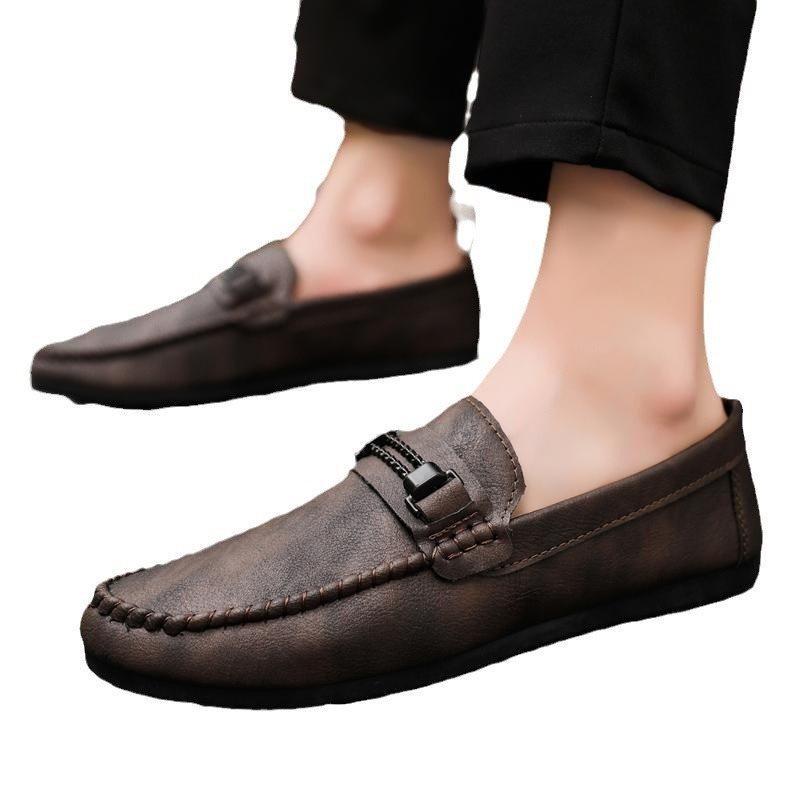 Мужская обувь Dou Dou, летняя, дышащая, в британском стиле, универсальная, мужская, деловая, повседневная, кожаная, One Step, мягкая подошва, модная обувь Le Fu