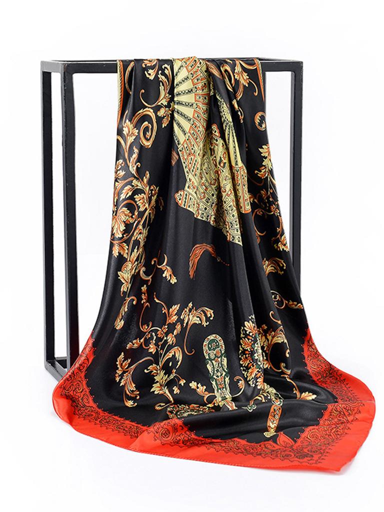 Square Silk Scarf Women Luxury Brand Satin Print Hijab Scarves Muslim Pareo Bandana Female Shawl Wrap Headband Foulard 90*90cm