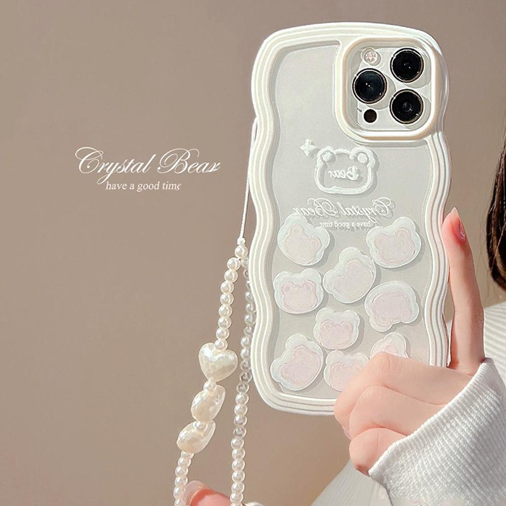 Original Cartoon Suitable for Iphone14promax Apple 16 Mobile Phone Case 12 Pearl Lanyard Xr Women 15 Luminescent Oil