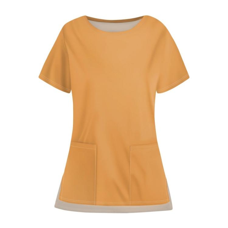 Женский повседневный однотонный топ с карманом, рабочая униформа, круглый вырез, открытый низ, защитный