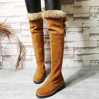 Модные российские сапоги Plarform из мягкой искусственной кожи с мехом, модные сапоги выше колена, женские теплые плюшевые сапоги с круглым носком, зимние сапоги для снега