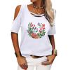Женская футболка с открытыми плечами, летняя модная футболка с цветочным принтом, короткий рукав, женская повседневная футболка с круглым воротником