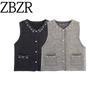 Zbzr Autumn New Women Clothes Western Style Pearl Decorative Pocket Round Neck Knit Cardigan Sleeveless Vest Vest