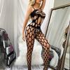 Sexy Fishnet Hollow Jumpsuits Crotchless Lingerie Women Plus Size Outfits Halter Mesh Bodystocking One Pieces Erotic Bodysuits