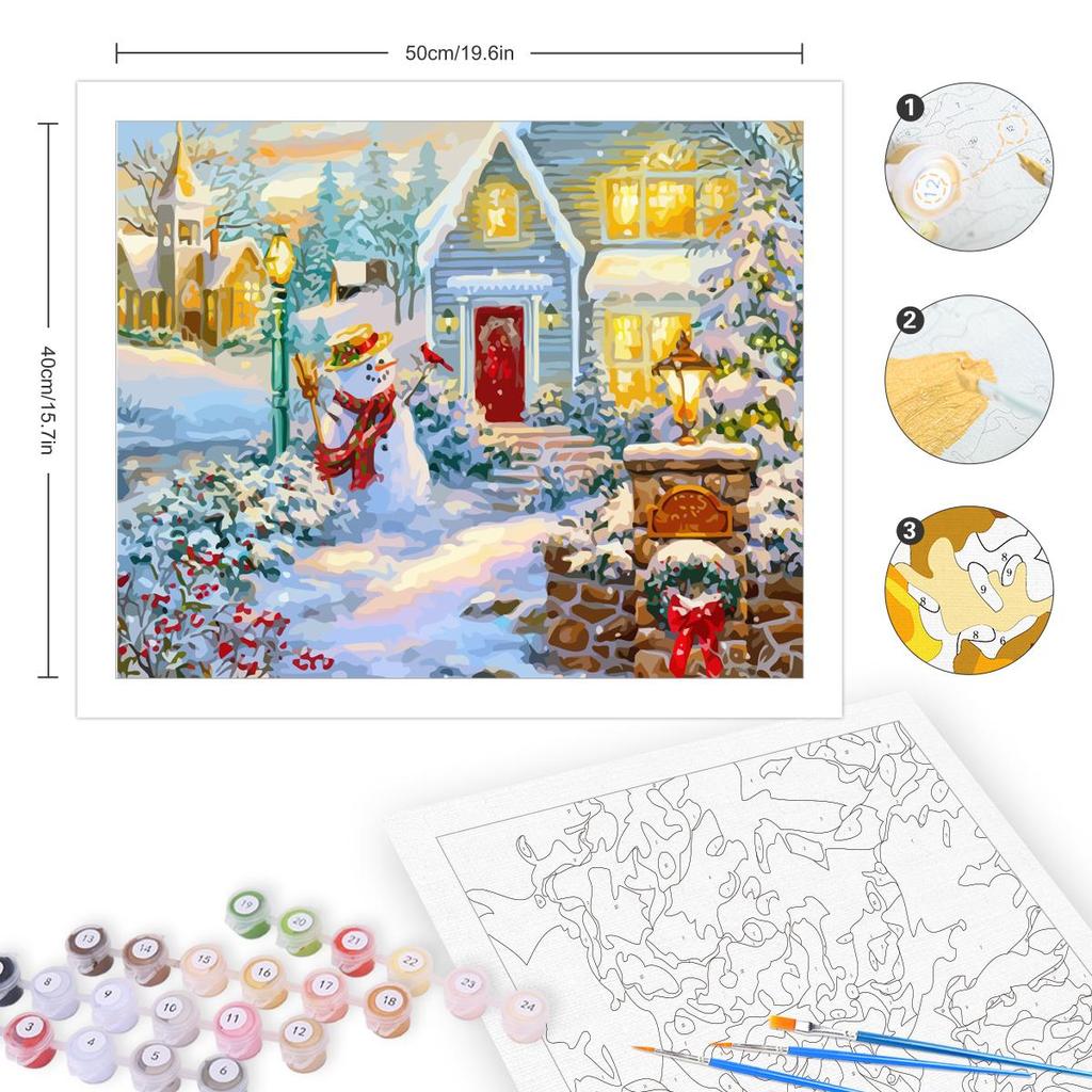 Рамка для рисования по номерам для взрослых, наборы, снеговик, дом, пейзаж, настенная художественная картина, цифры на Рождество, украшение для дома 40x50 см