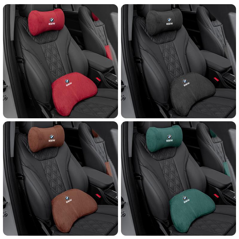 BBKJ7 Luxury Suede Car Logo Headrest Neck Pillow Lumbar Support For BMW X1 X2 X3 X5 X4 X6 X7 G30 G20 G32 G11 G12 F40 F30 F20 F10 F34