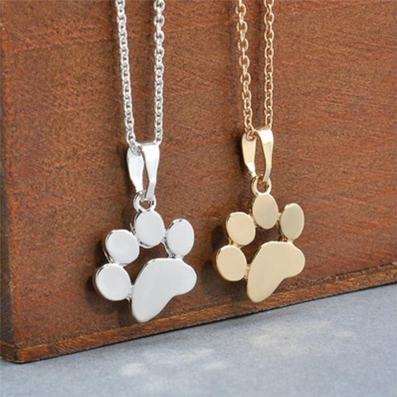Women Cute Pets Dogs Footprints Cat Paw Pendant Chain Necklace Jewelry