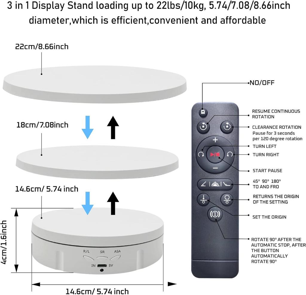 Photography Turntable Electric Rotating Display Stand 360 Degree with Remote Control Motorized Turntable for Photos or Videos