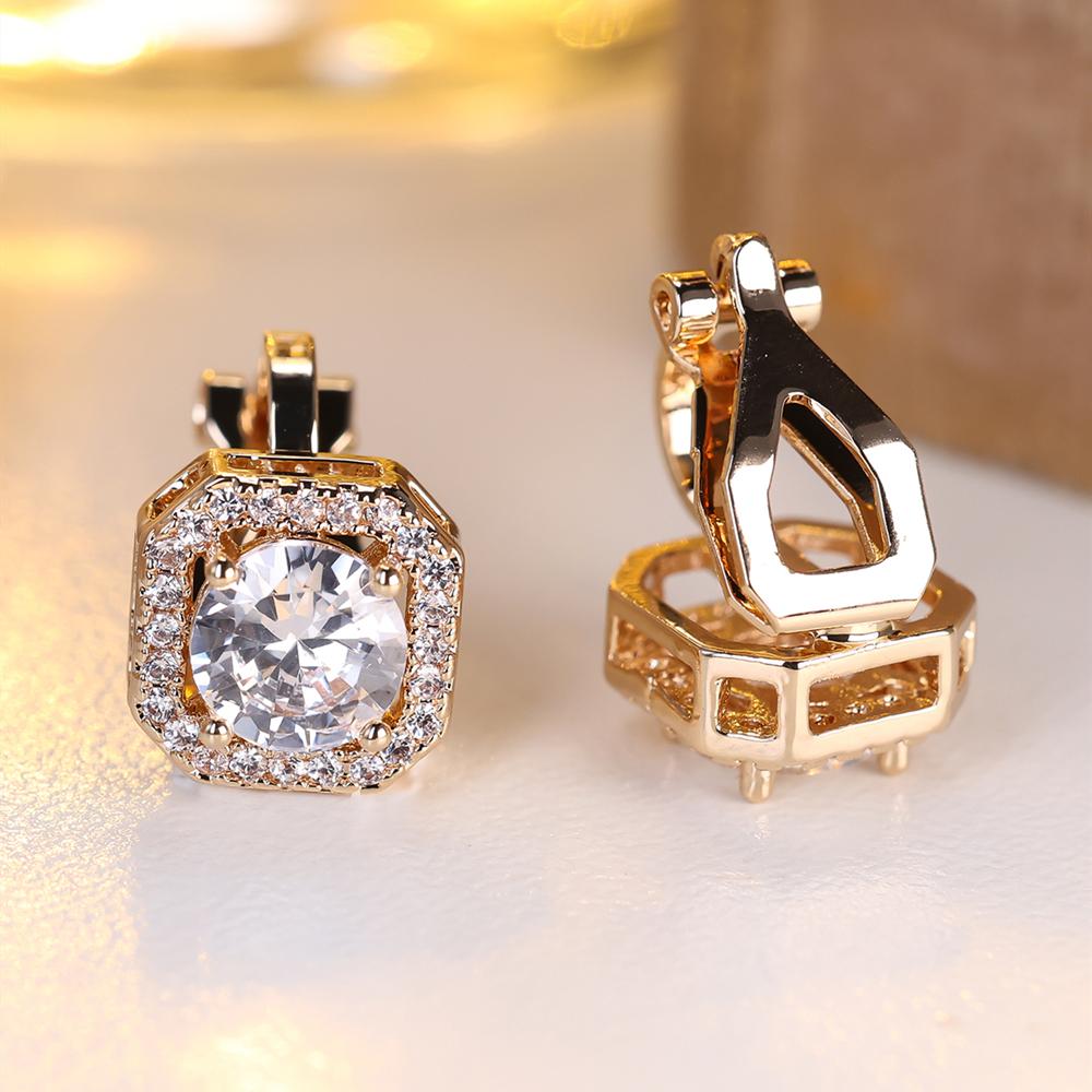 1 пара круглых циркониевых клипс для ушей для женщин и девочек, модные золотые квадратные непроколотые клипсы для ушей