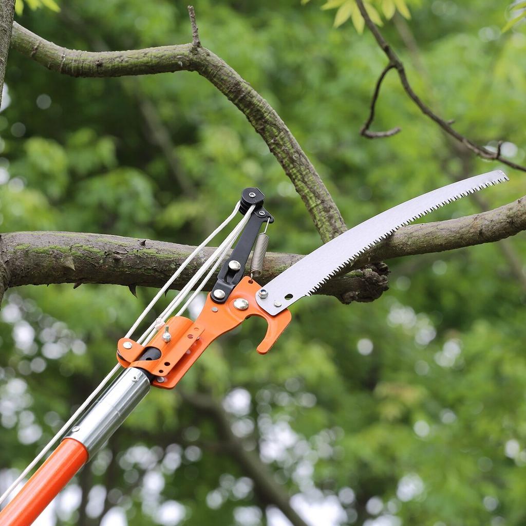 Manual Pole Saw, 7.3-27 ft Extendable Tree Pruner, Sharp Steel Blade and Scissors High Branches Trimming, Branch Trimmer with Lightweight 8 Fiberglass