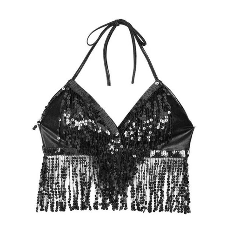 Belly Dance Sequin Fringe Top Nightclub Performance Halter Bra Dance Wear Show Costumes Halter Bra Performance Top