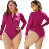 2XL-5XL женский купальный костюм больших размеров, сексуальный цельный купальник с застежкой-молнией спереди и длинным рукавом, водонепроницаемая одежда для плавания