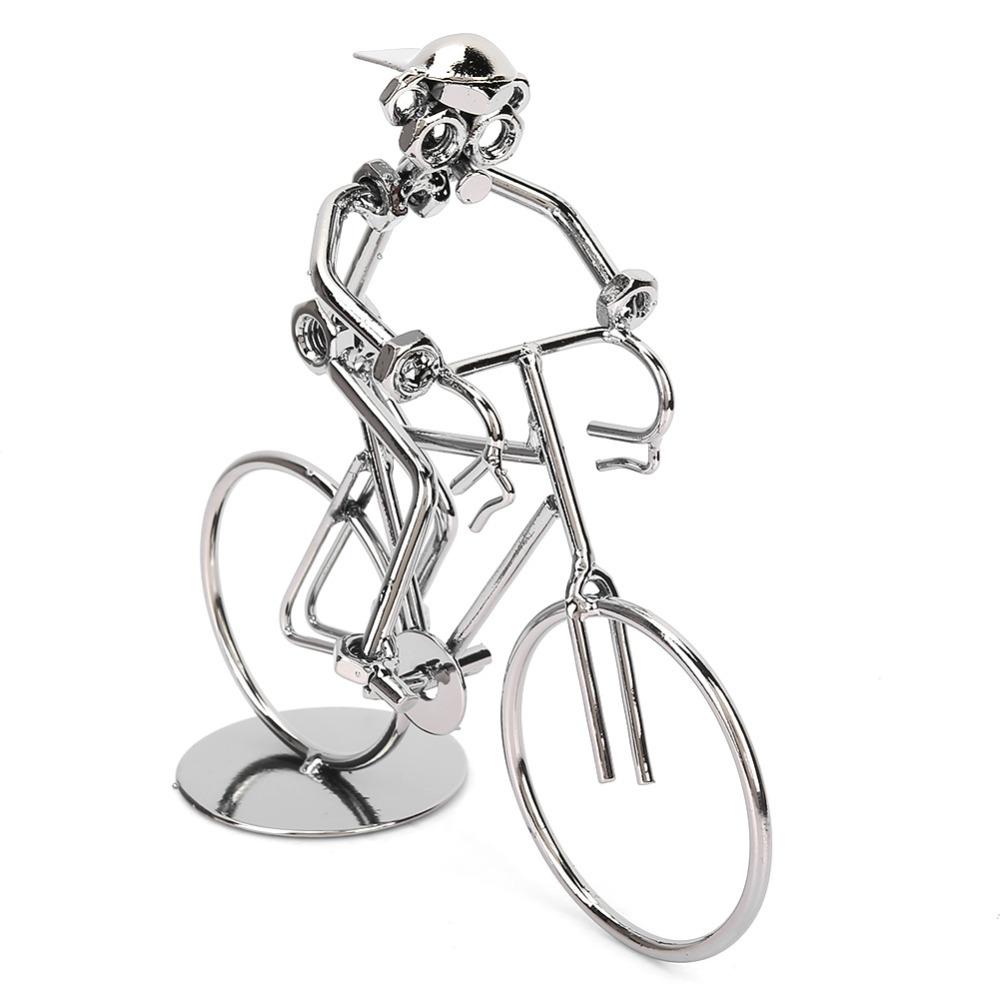 Art Sculpture Bicycle Rider Model Metal Construction Desktop Bicycle Decor For Home Office