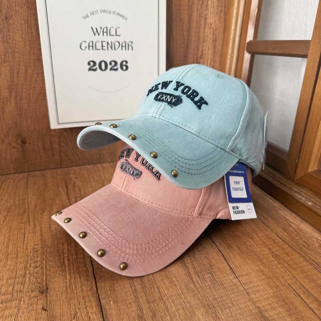 New couple hard top cap, rivet embroidery, washed and old men's and women's faces, small baseball caps trendy