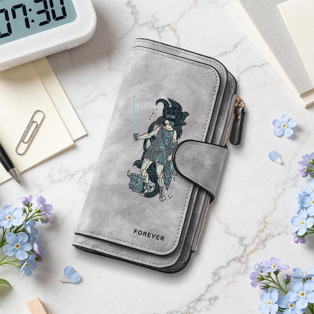 Greek Warrior Pattern Stylish Long Wallet Forever Letter Portable Large Capacity Multi Card Slot Daily Wallet
