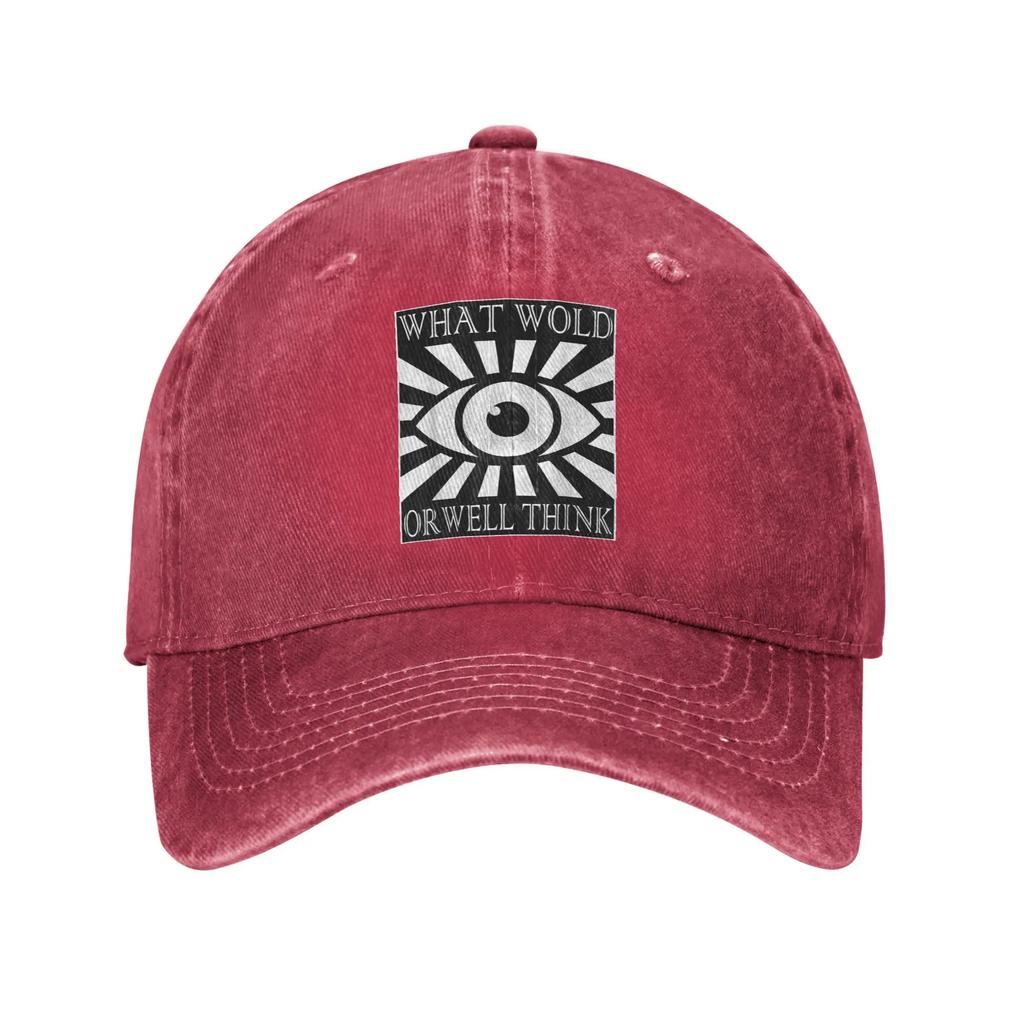 What Would Orwell Think Unisex Baseball Cap Fiction Dystopian Distressed Denim Caps Hat Casaual Workouts Adjustable Fit Headwear