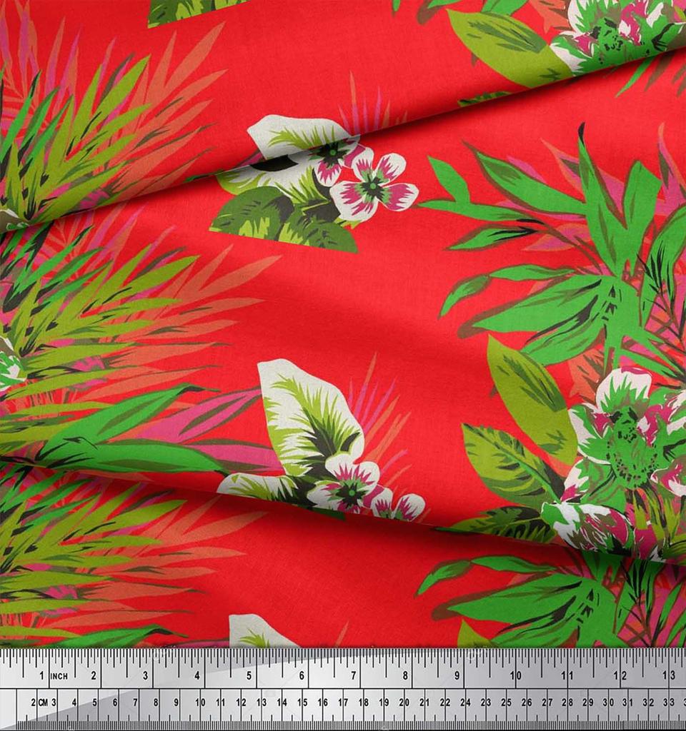 Soimoi Хлопчатобумажный батист с листьями и цветочным принтом лилии, метр швейной ткани, 42 дюйма