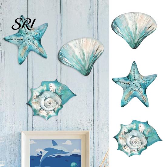 Wooden Wall Art 3 Pcs Rustic Beach Ocean Coastal Nautical Seashell Starfish Couch Decor for Living Room Bedroom Lake House