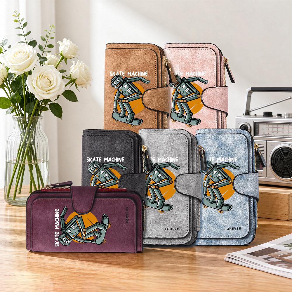 Cool Skate Robot Print Purse Fashion Casual Portable Multi Slot Long Wallet Daily Use Trendy Stylish Functional Wallet