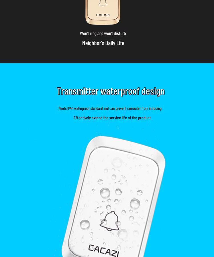 Wireless Waterproof Doorbell with Long Range, 58 Melodies, 4 Volume Levels, and Memory Function
