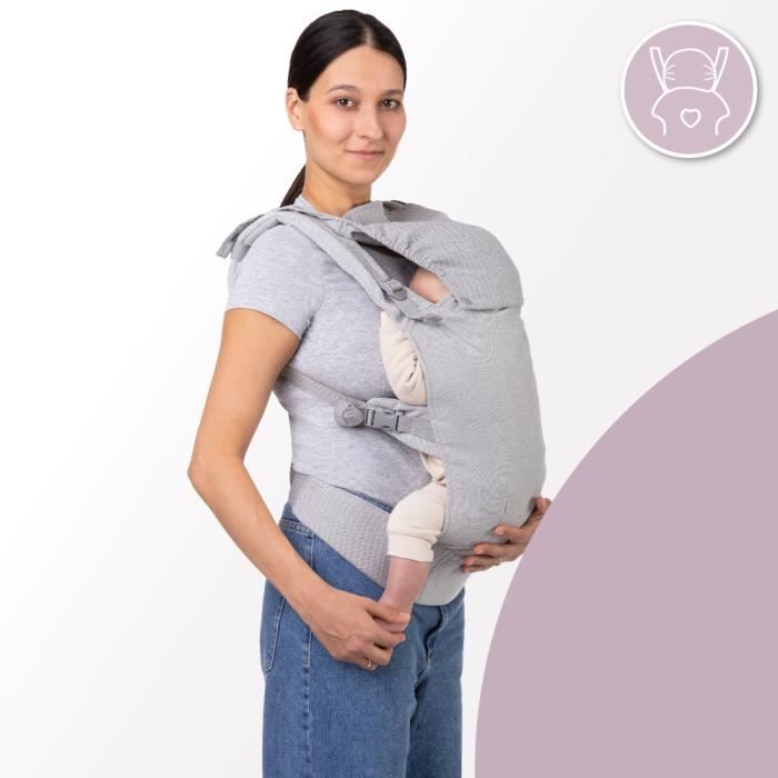 MoMi COLLET – Porte-Bébé Ergonomique et Physiologique – Portage Avant / Arrière – Réglable – Jusqu’à 15 kg – Gris