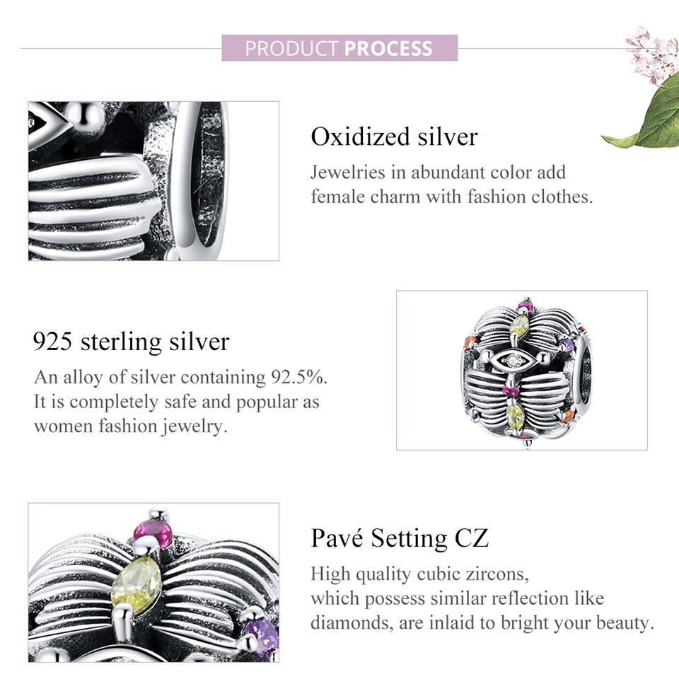 WOSTU Очаровательные бусины в стиле ретро из стерлингового серебра 925 пробы с цветущими цветами и бабочками подходят для оригинального браслета диаметром 3 мм.