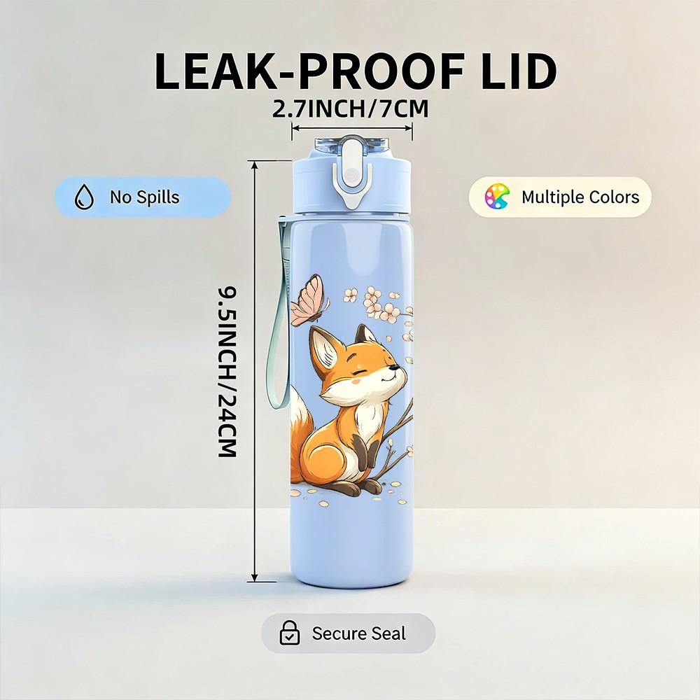 1PC Fluffy Fox Forest Wildlife Print 750ml Color Plastic Sports Water Bottle Leakproof Flip Straw Lid Suitable for Sports Office Home Use