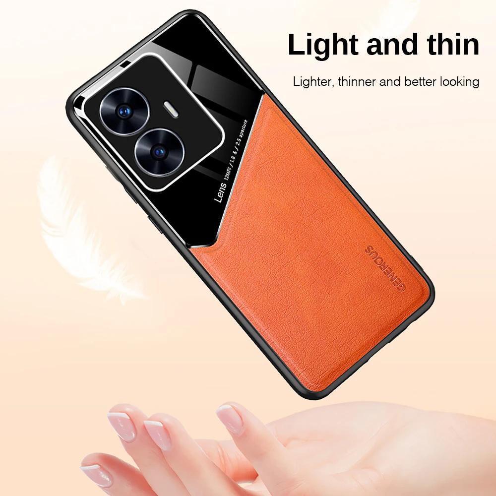Чехол с текстурой кожи для Realme C7 C67 C6 C63 4G C61 C C3 C30 C30S Чехол с автомобильным магнитным Coque Fundas Capa