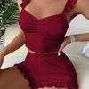Ruffle Trim Camisole Shorts Set Ribbed Loungewear Set Homewear Two-Piece Pajama Set  Summer Season