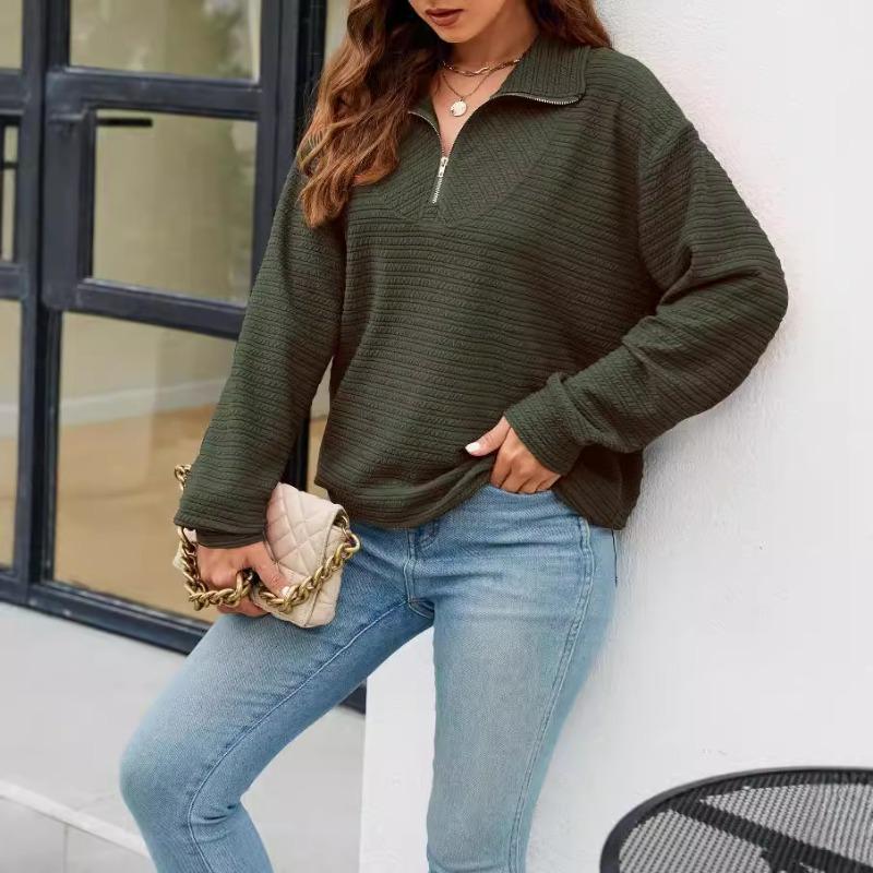 Autumn and Winter Casual Half-open Zipper Sports Women's Lapel Loose Pullover Long-sleeved Sweater