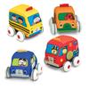 Melissa and Doug K's Kids Pull-Back Town Vehicles Set, 4 Soft Cars with Carry Case (9168)