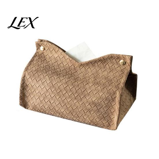 Desktop Paper Napkin Dispenser PU Leather Tissue Box Holder, with Snap Design, Portable Foldable Easy Access Facial Organizer Dispenser, for