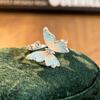 Spring Blue Enamel Butterfly Open Ring Ocean‑Style Flower Bead Fish‑Tail Niche Fresh Adjustable Stack‑Wear Trend Jewelry