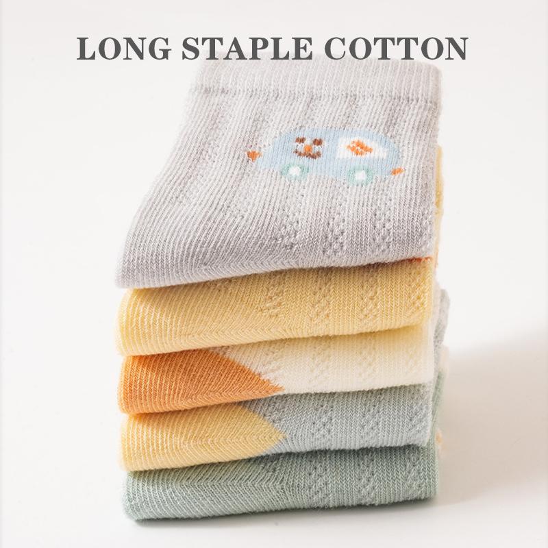 5 Pairs/Lot Baby Socks Summer Mesh Children Socks Cartoon Midtube Thin Cotton Kids Socks For Boys And Girls