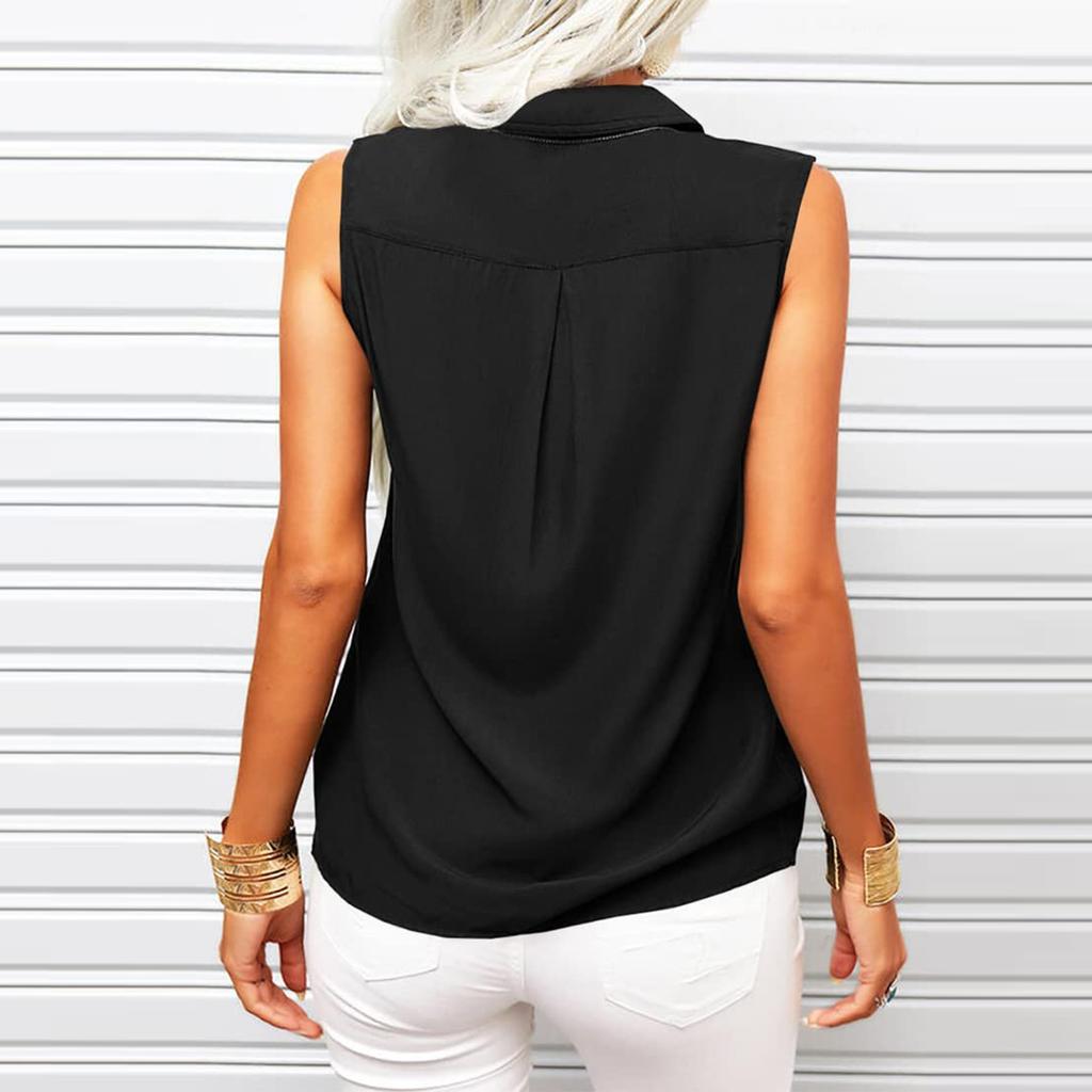 Женские однотонные майки без рукавов с лацканами, летние рубашки на пуговицах, офисные женские рубашки