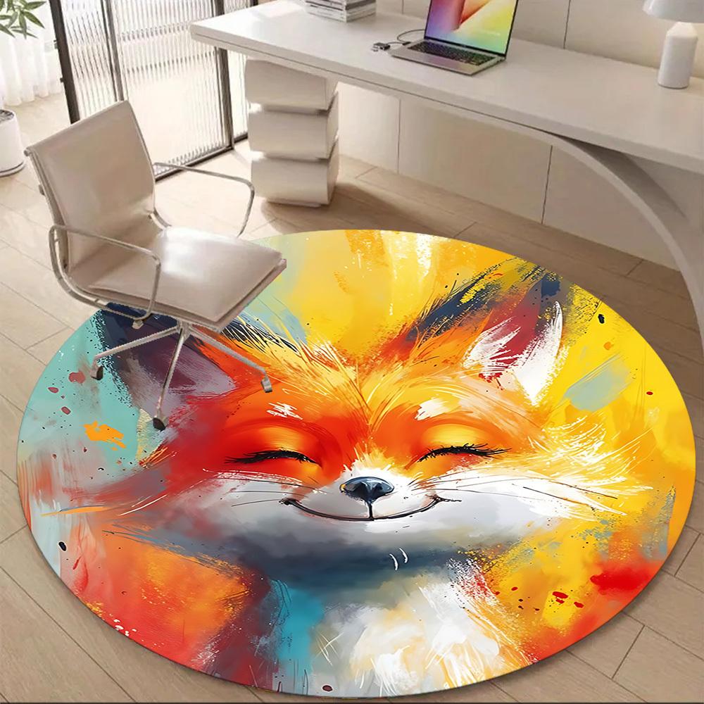 1pc Fox Artwork Office Round Area Rug, Indoor Mat Suitable ForOffice, Under Office Chairs Bedroom Living Room Home Decor, Room Deco D083