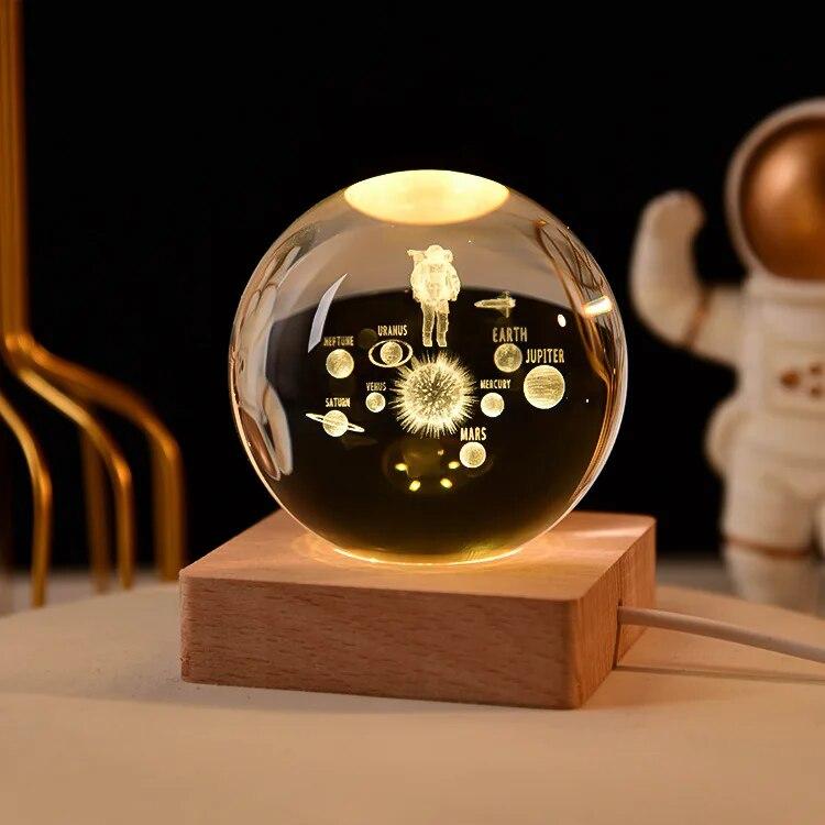 Декоративная лампа на День святого Валентина, 3D хрустальный шар, светящийся светодиодный ночник, декор для спальни, ночник с галактикой и луной, подарок для пары детей