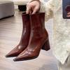Fashion Pointed Toe Women Ankle Boots Fashion Elegant Soft Leather Shoes Thick Heel Women's Modern Short Booties