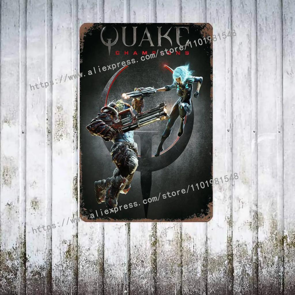 Видеоигра Quake Металлический Декор Постер Винтажная Жестяная Вывеска Металлическая Вывеска Декоративная Табличка для Паба Бара Мужской Пещеры Клуба Настенное Украшение