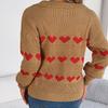 Autumn Winter Vintage Loose Long Sleeve Top Heart Print Cardigan Knitwear V-Neck Sweater