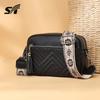 New First-layer Cowhide Bag, Jacquard Shoulder Strap, Messenger Bag, Trendy and Fashionable Versatile Women's Bag, Shoulder Bag, Small Square Bag.