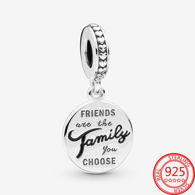 Ювелирные изделия S925 из настоящего серебра 925 пробы, друзья — это семья, которую вы выбираете, подвеска с подвесками, оригинальный модный браслет с подвесками 3 мм