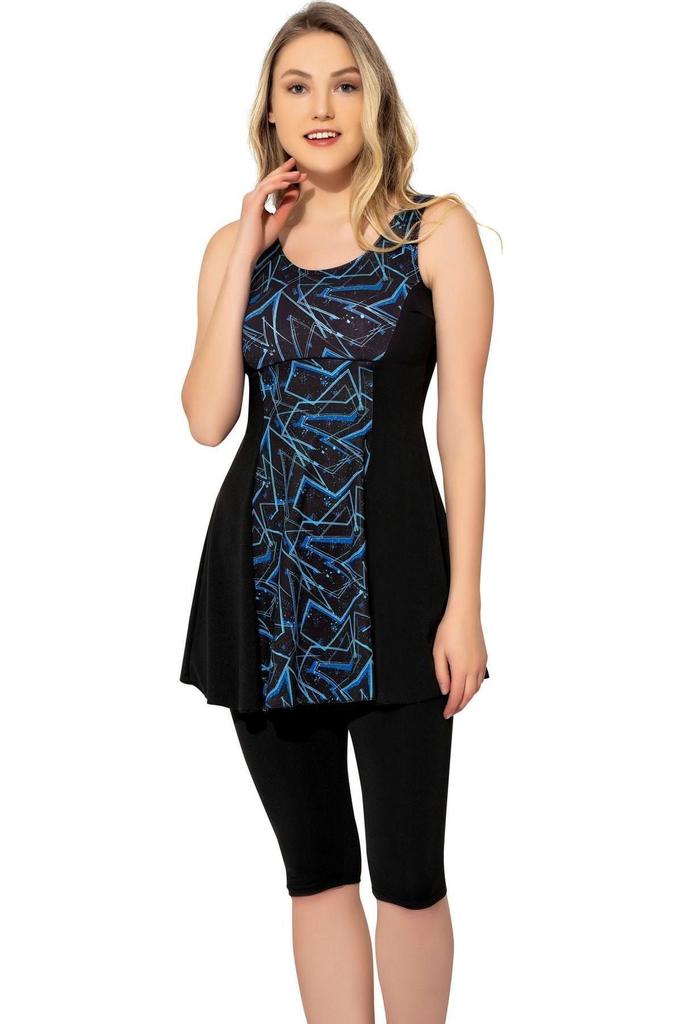 Женский стильный купальник большого размера с рисунком, колготки, платье, купальник 6515, черный с рисунком, большие размеры