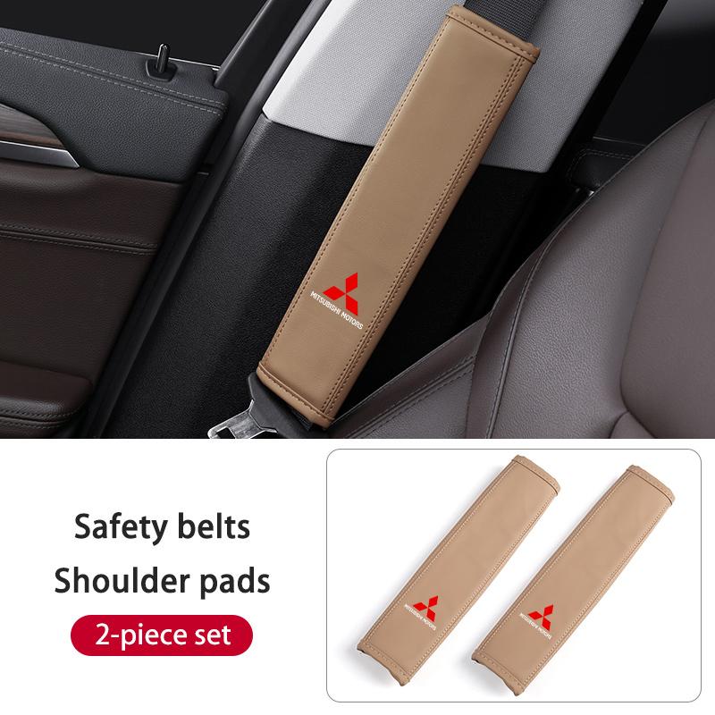 xkhr10 Leather Car Seat Belt Protector Pad Shoulder Strap Cover Interior Accessories For Mitsubishi Outlander Lancer L200 ASX Pajero