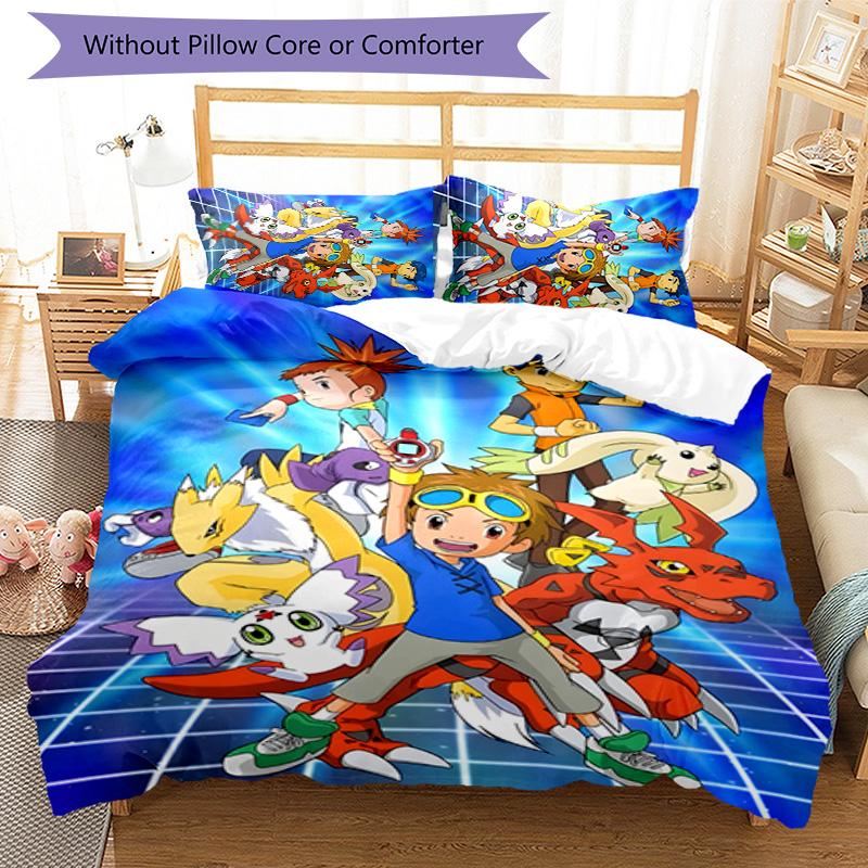 3pcs Digimon Design Cover Set - HD Printed Bedding with 1 Cover and 2 Pillowcases - Perfect for Home and Dorm Decor