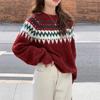 Пуловер женский свободного кроя на осень и зиму, новый трикотажный топ с круглым вырезом в стиле ретро