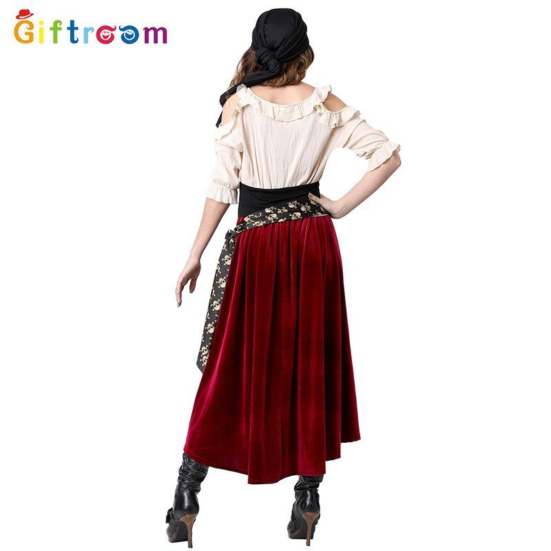 Halloween Plus Size Costume Orgy Party Adult Female Pirates of the Caribbean Long Dress Performance Costume