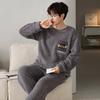 Стиль Мужской комплект пижамы из кораллового флиса Зимний теплый Мужской пижама Молодой мальчик Домашняя одежда Топы для сна + Брюки 2 шт./компл.