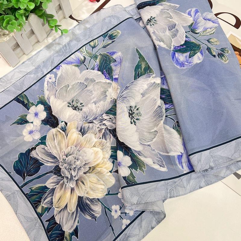 Лимитированная серия Синяя Чаровница, Двусторонний шелковый шарф из древнего тутового шелка с жатой текстурой, Женская осенняя шаль