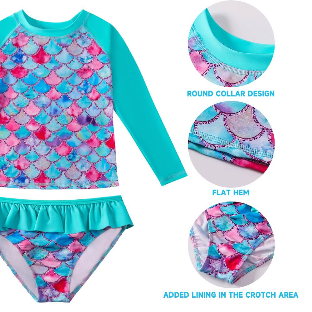 2 шт. купальники для девочек с длинными рукавами и круглым вырезом, купальный костюм, дышащая защита от солнца, рашгард